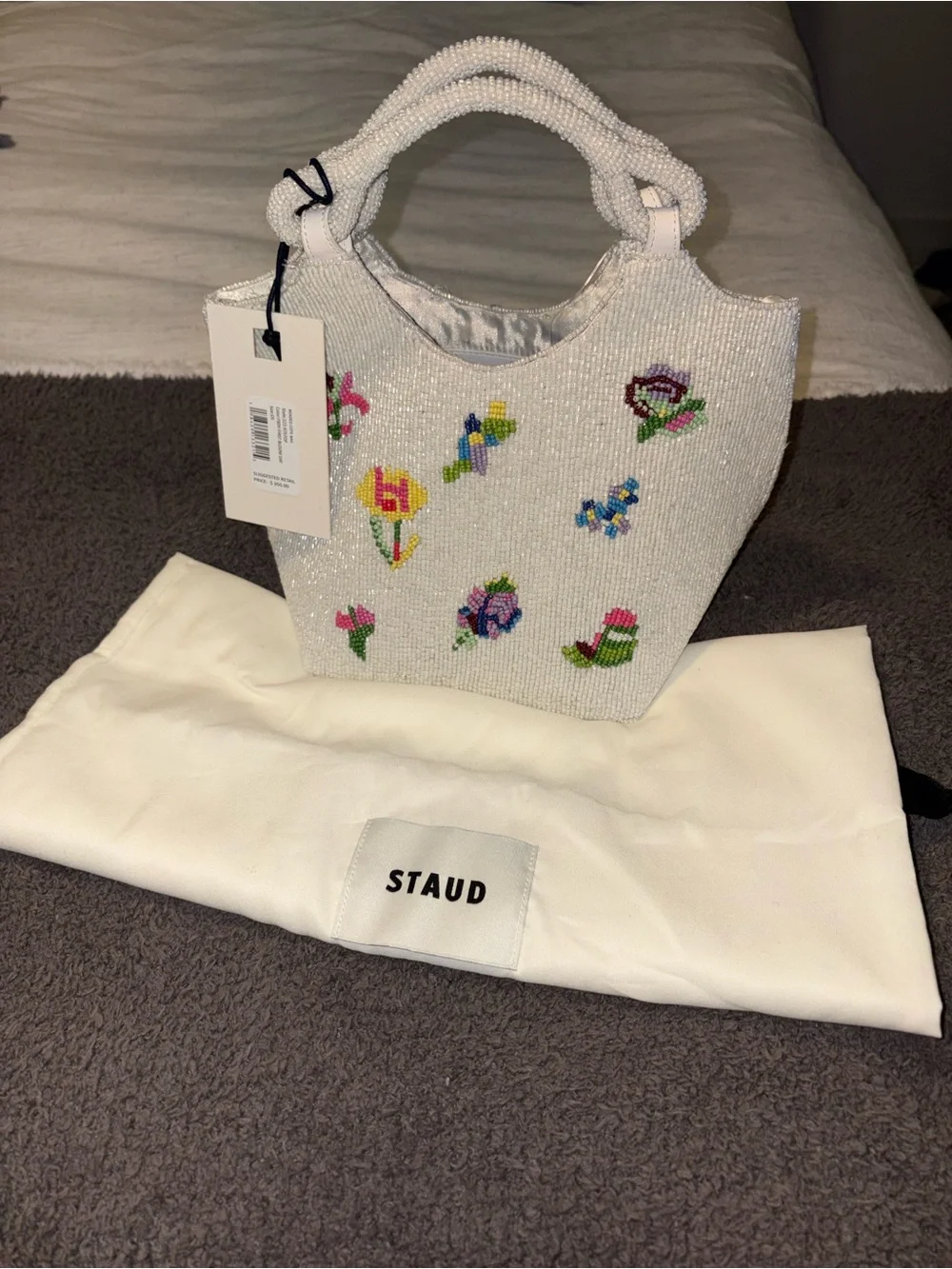 NWT Staud Beaded Cote Bag White Floral - Picture 3 of 5